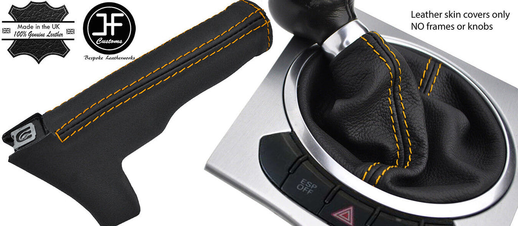 YELLOW STITCH TOP GRAIN LEATHER GEAR & HANDBRAKE GAITER FOR AUDI TT MK2 2006-14