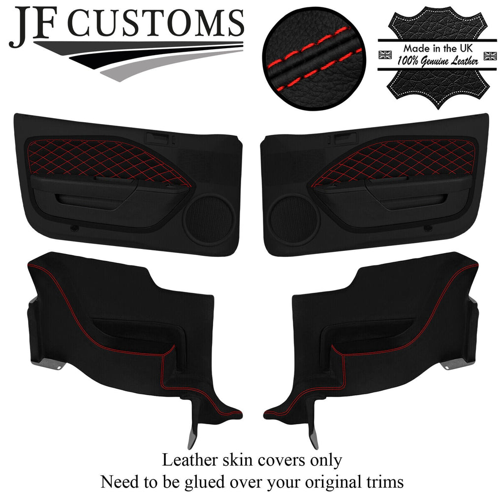 RED STITCH LEATHER COVERS FOR FORD MUSTANG 05-09 COUPE 4X FRONT REAR DOOR KIT