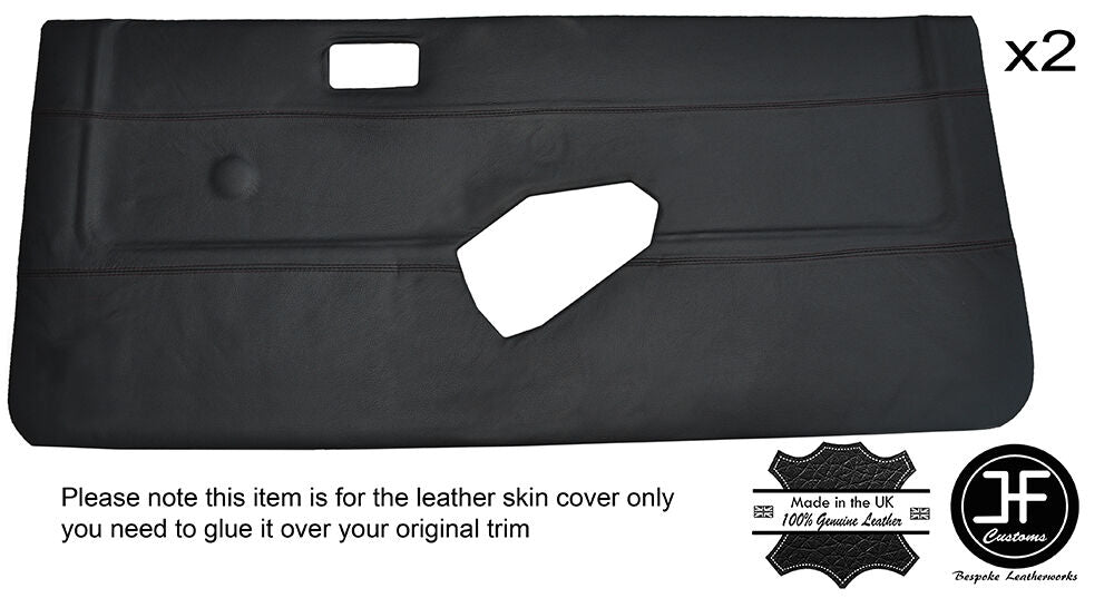 BLACK STITCH 2X FRONT DOOR CARD LEATHER COVER FITS FORD ESCORT MK3 S1 RS TURBO