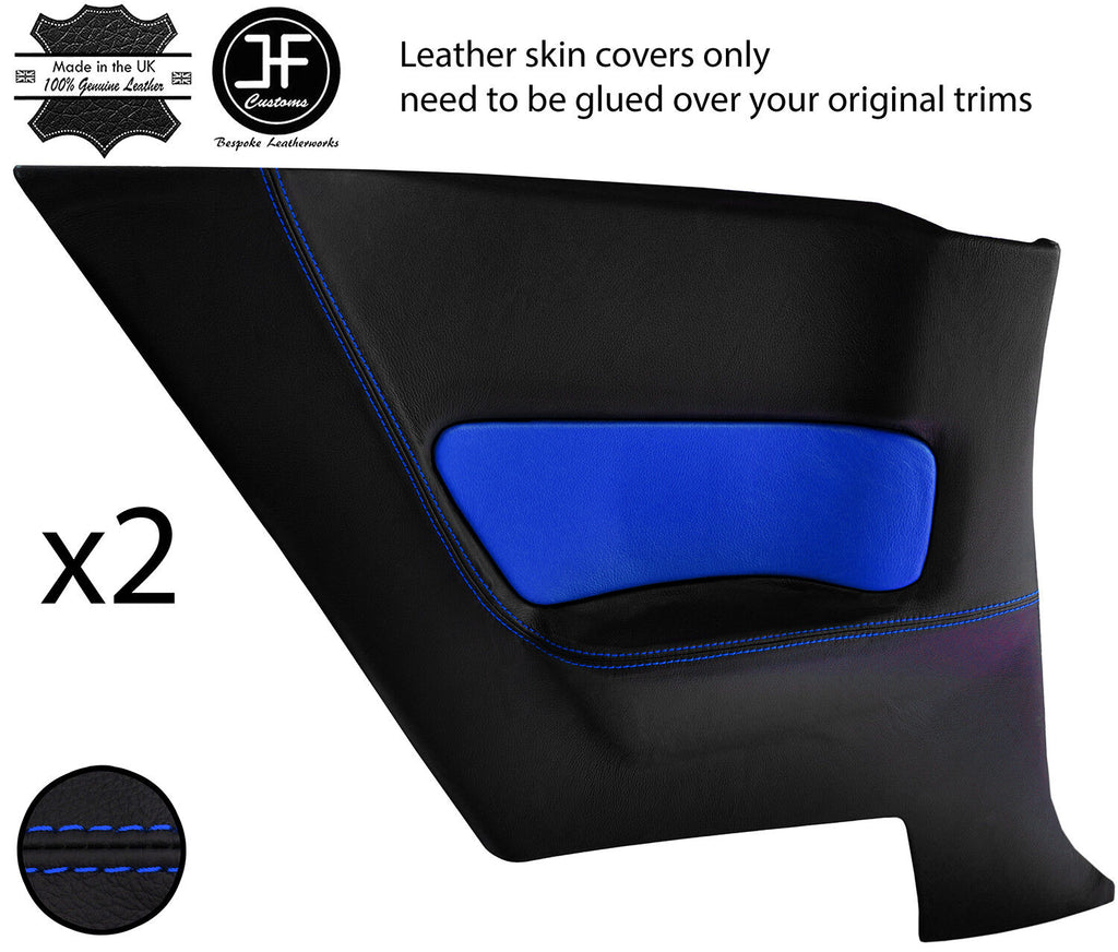 BLACK & BLUE 2X REAR DOOR CARD LEATHER COVER FITS NISSAN SKYLINE R34 98-02