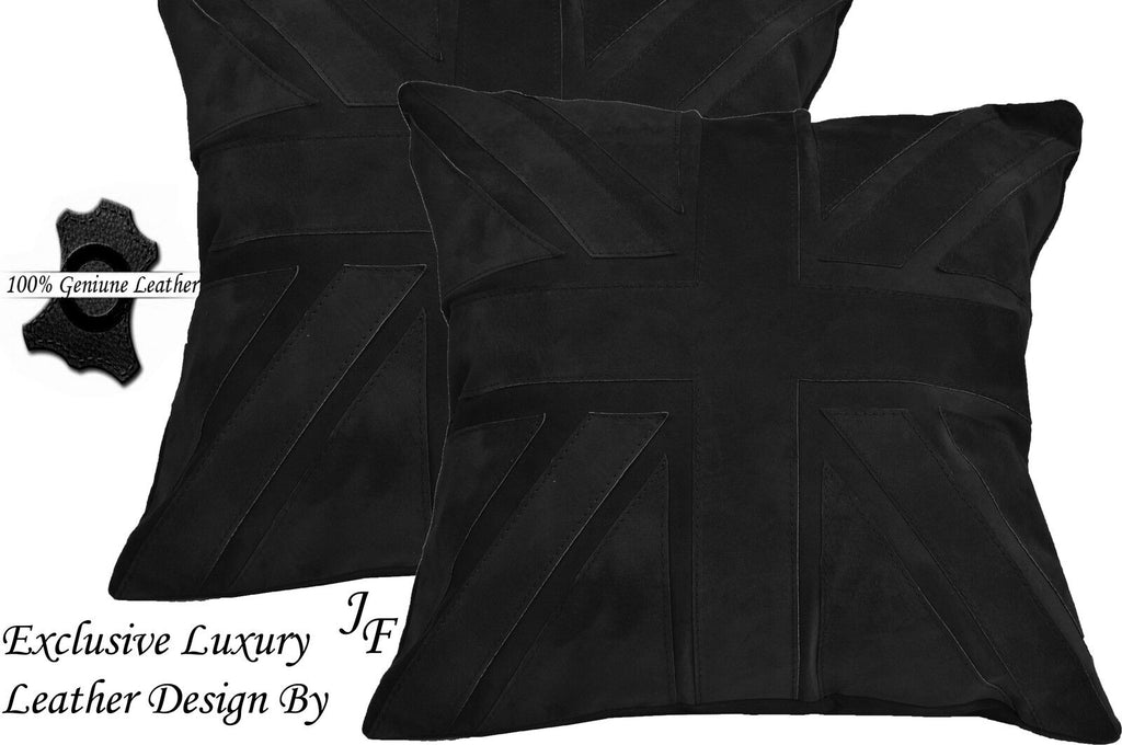 2X EXCLUSIVE LUXURY GENUINE SUEDE CUSHION DESIGN UNION JACK LARGE BLACK