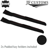 DARK RED STITCH PERFORATED LEATHER 2X CAR KEY HOLDER FOR VW UP 2017-2021