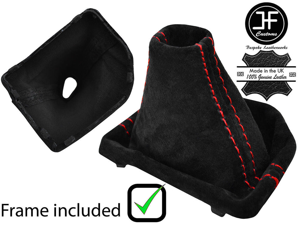 RED STITCHING SUEDE AUTOMATIC GEAR GAITER + PLASTIC FRAME FOR VW T6 2016-2019