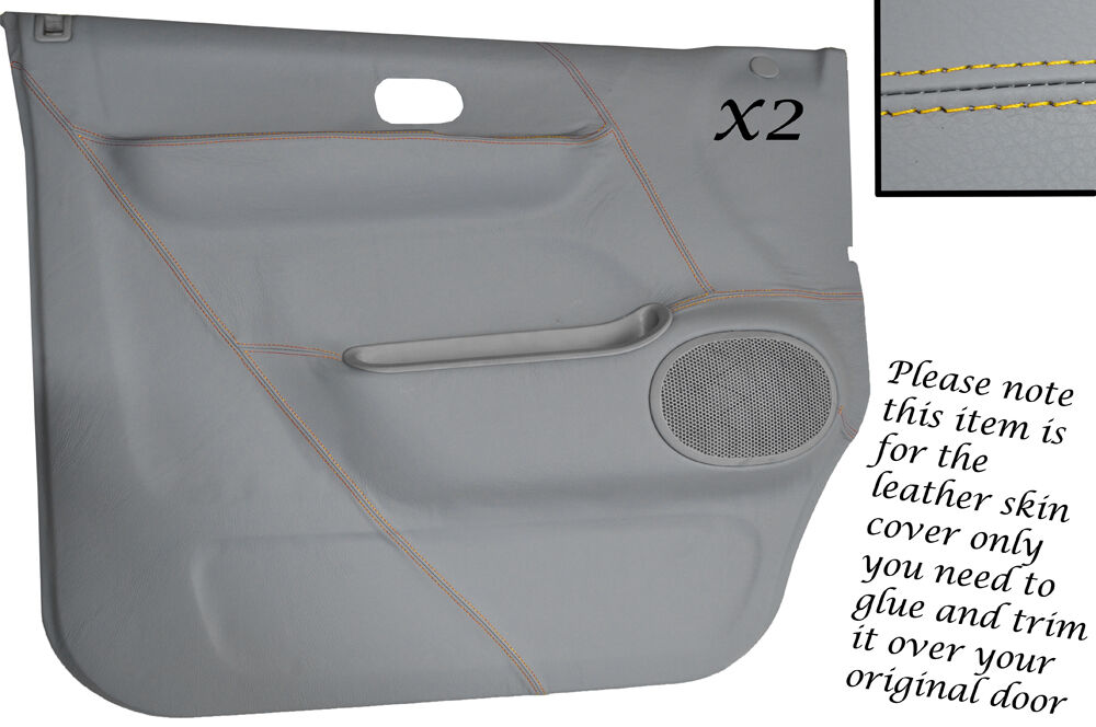 YELLOW STITCH 2X DOOR CARD GREY LEATHER SKIN COVERS FITS MAZDA BONGO FORD FREDA