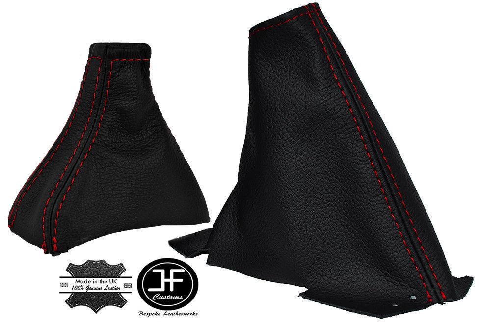 RED STITCH AUTO AUTOMATIC GEAR STICK & HANDBRAKE LEATHER GAITER FOR VOLVO V70
