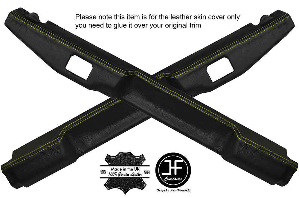 YELOW STICH 2X MID TOP HANDLE TRIM LEATHER COVER FITS LAND ROVER DEFENDER 110 SW