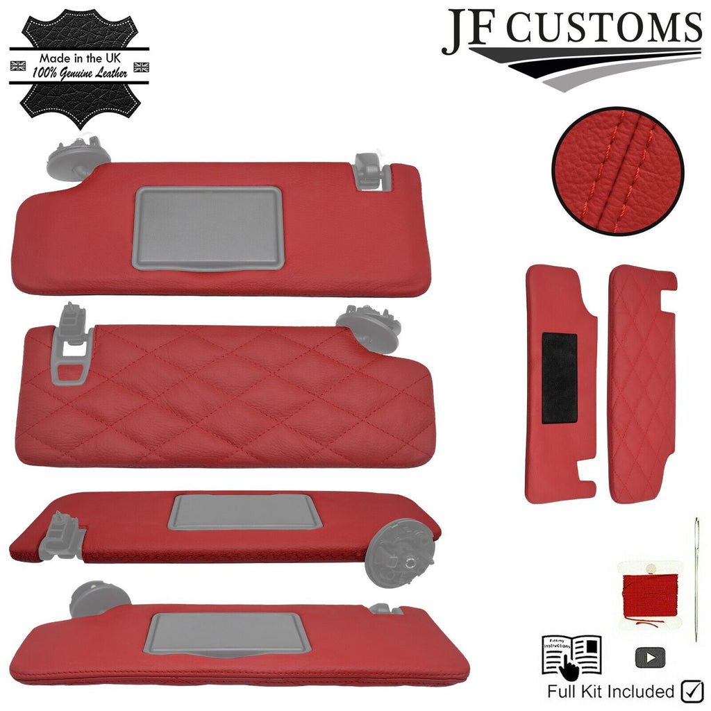 FOR CHEVROLET CAMARO 16-20 D RED LEATHER CROSS STITCH 2X SUN VISOR COVERS DSG2