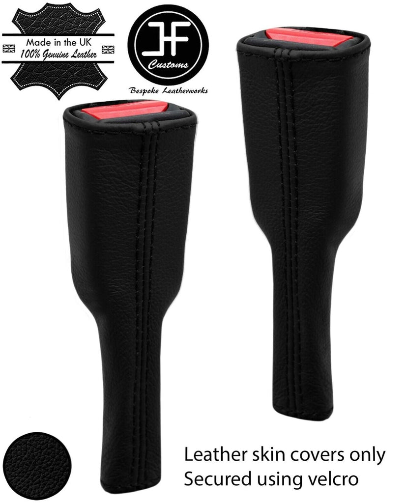 BLACK  LEATHER 2X SEAT BELT STALK TALL COVERS FOR LAND ROVER DISCOVERY 3 04-09