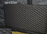 BLACK LEATHER PADDED YELLOW DIAMOND STITCH 1M X 0.5M UPHOLSTERY FURNITURE AUTO