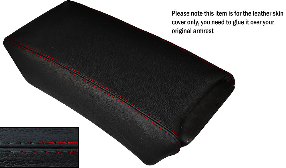 RED STITCHING LEATHER ARMREST SKIN COVER FITS RENAULT VEL SATIS 2002-2009