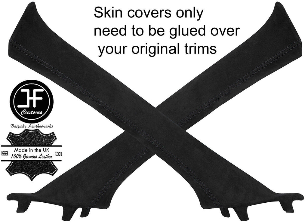 BLACK STITCHING 2X A PILLAR REAL SUEDE COVERS FITS NISSAN QASHQAI J11 2013-2018
