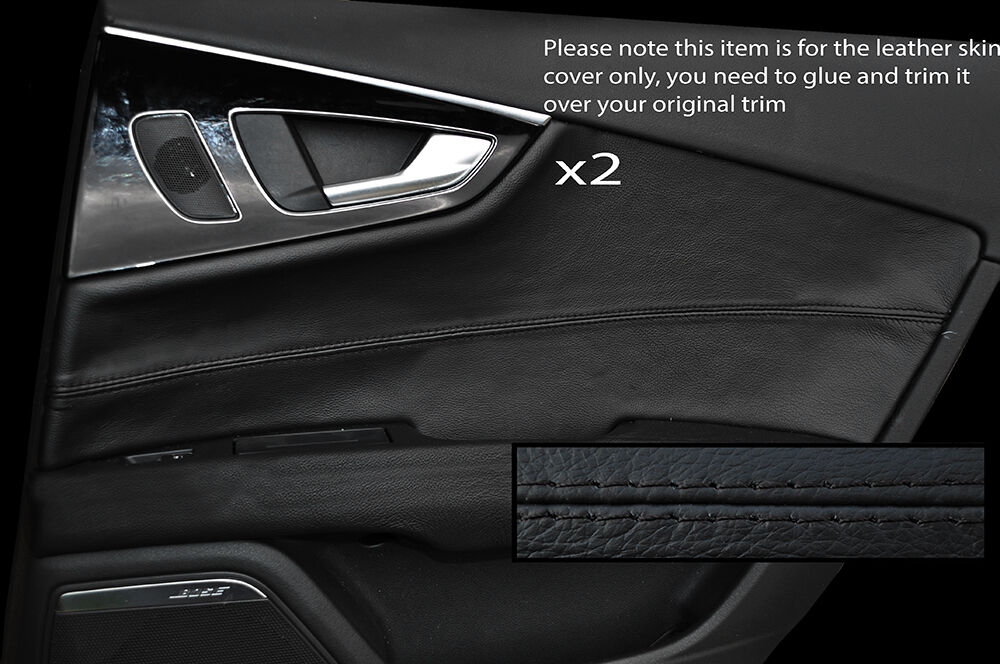 BLACK STITCHING 2X REAR DOOR CARD TRIM LEATHER SKIN COVERS FITS AUDI A7 10-15