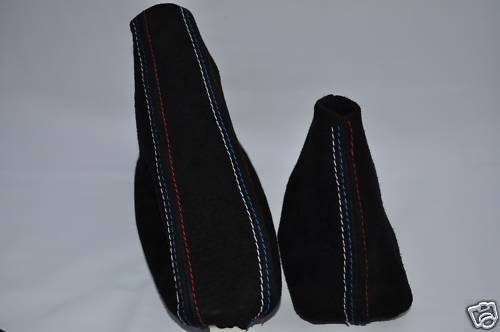 FITS BMW E36 E46 BLACK PU SUEDE GAITER SET COVER TRI STITCH CUSTOM NEW