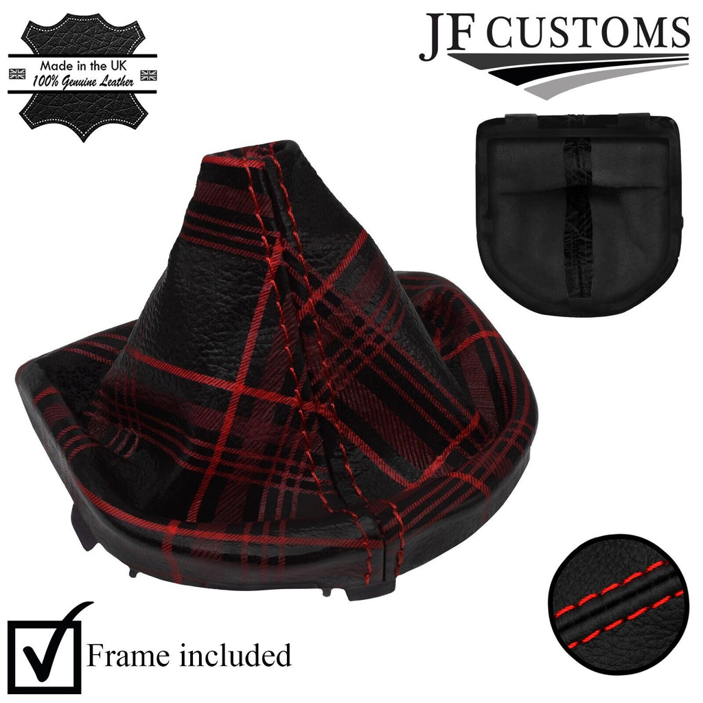 FOR VW TRANSPORTER T6 16-19 RED STITCH LEATHER UV PRINTED TARTAN GEAR + FRAME