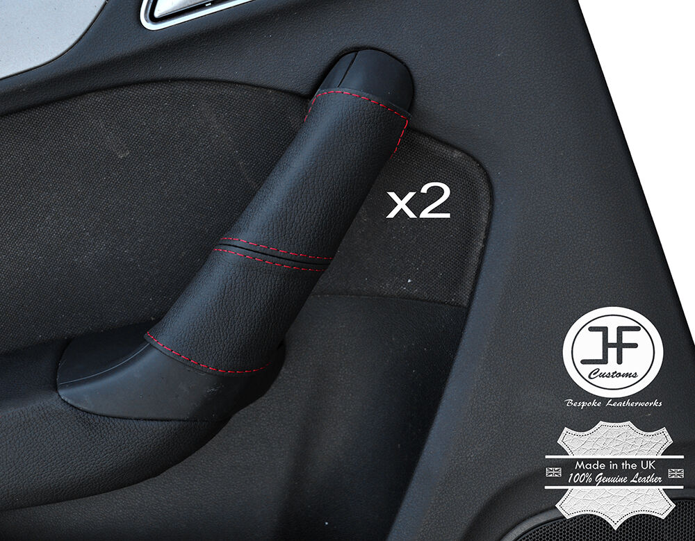 RED STITCHING 2X REAR DOOR HANDLE LEATHER COVERS FITS AUDI Q3 2012-2016