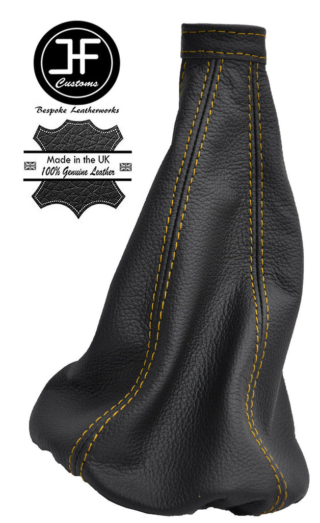 YELLOW STITHCING FITS FIAT SEICENTO 1998-2004 GEAR  GAITER REAL BLACK LEATHER