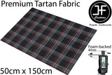 PREMIUM AUTOMOTIVE RED TARTAN FOAM BACKED 4MM FABRIC 50cm x 150cm UPHOLSTERY