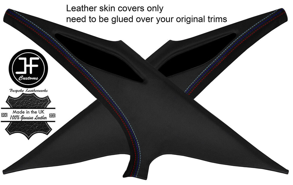 TRI STITCHING 2X REAR C PILLAR LEATHER COVERS FITS BMW 5 SERIES E39 95-03 SEDAN