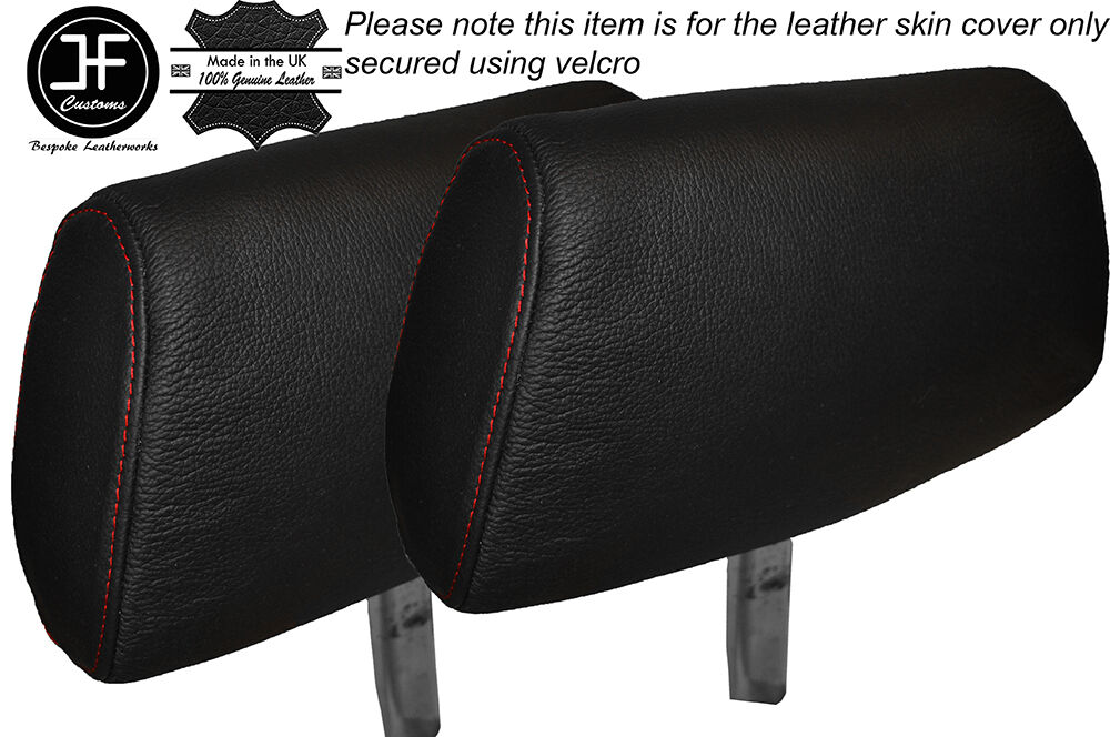 RED STITCHING 2X FRONT HEADREST LEATHER SKIN COVER FITS MG MGB & MG MIDGET