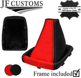BLACK RED REAL LEATHER MANUAL GEAR GAITER+FRAME FITS SEAT EXEO 2008-2013