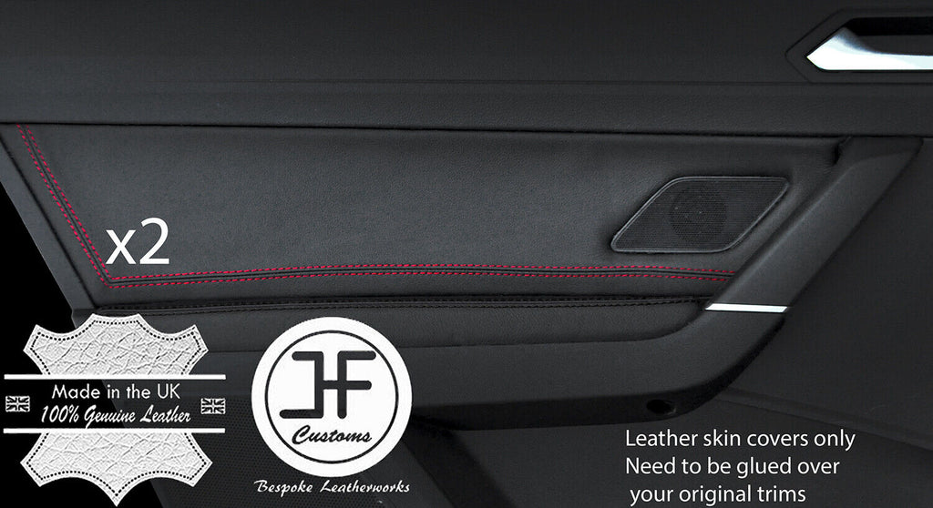 RED STITCH 2X REAR DOOR CARD TRIM LEATHER COVERS FITS VW TOURAN 5T 2015-2019