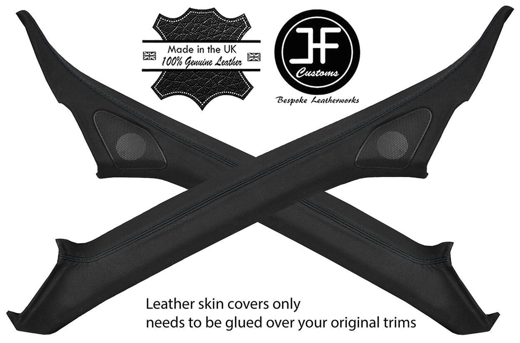 BLACK STITCH 2X A PILLAR REAL LEATHER COVERS FITS AUDI A3 CONVERTIBLE 2008-2013