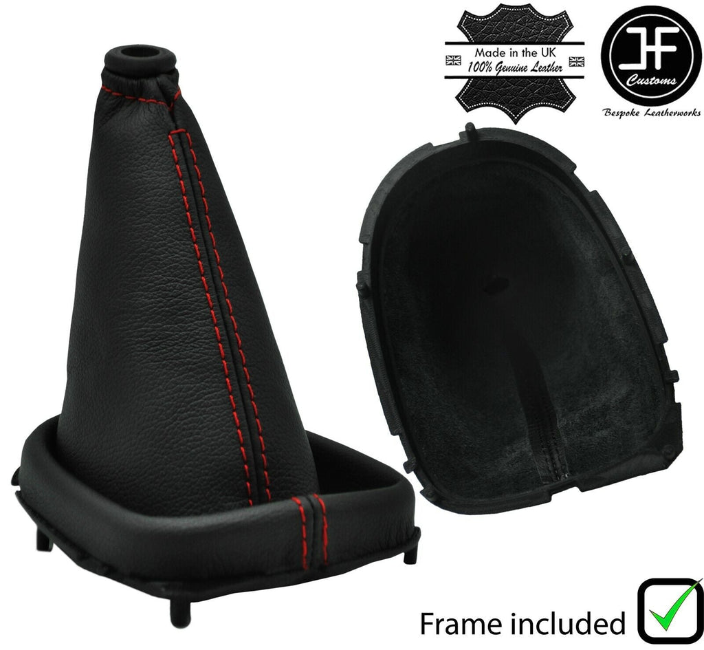 RED STITCH LEATHER GEAR GAITER + PLASTIC FRAME+TOP RING FITS FORD PUMA 97-02