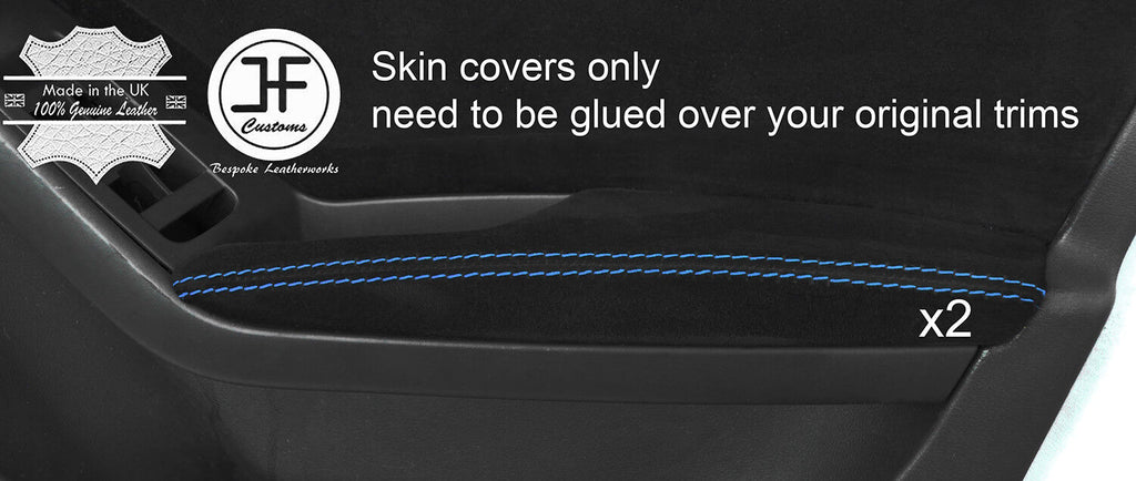 BLUE STITCH 2X FRONT DOOR ARMREST REAL SUEDE COVERS FITS AUDI A4 B8 2008-2015