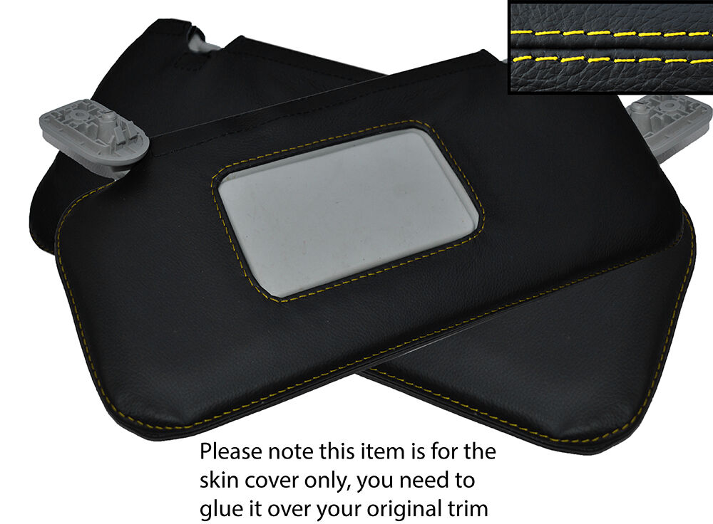 YELLOW STITCHING 2X SUN VISORS LEATHER SKIN COVERS FITS PEUGEOT 207 2006-2013