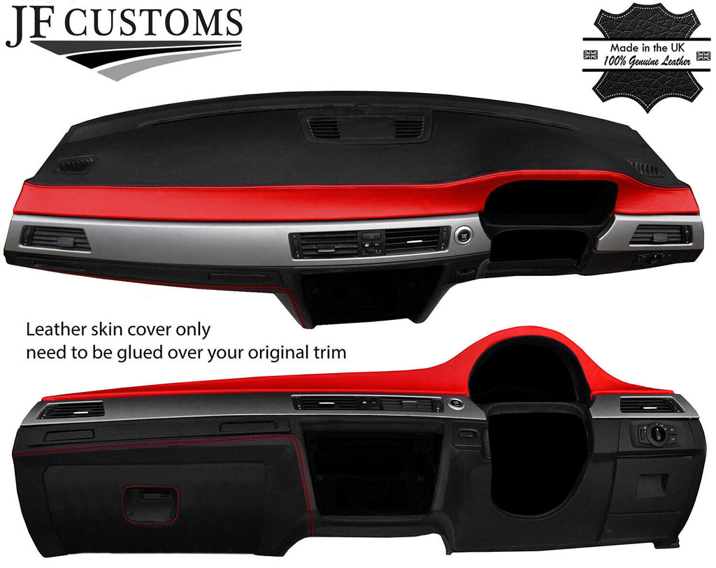 BLACK & RED DASH DASHBOARD LEATHER COVER FOR BMW 3 SERIES E90 E91 E92 E93