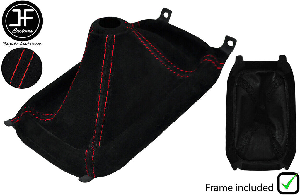 RED STITCH SUEDE GEAR GAITER+PLASTIC FRAME+TOP RING FOR HONDA CRX DEL SOL 92-98