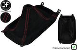 RED STITCH SUEDE GEAR GAITER+PLASTIC FRAME+TOP RING FOR HONDA CRX DEL SOL 92-98