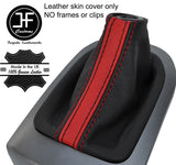 BLACK & RED  STRIPE TOP GRAIN LEATHER MANUAL GEAR GAITER FITS KIA RIO 11-16