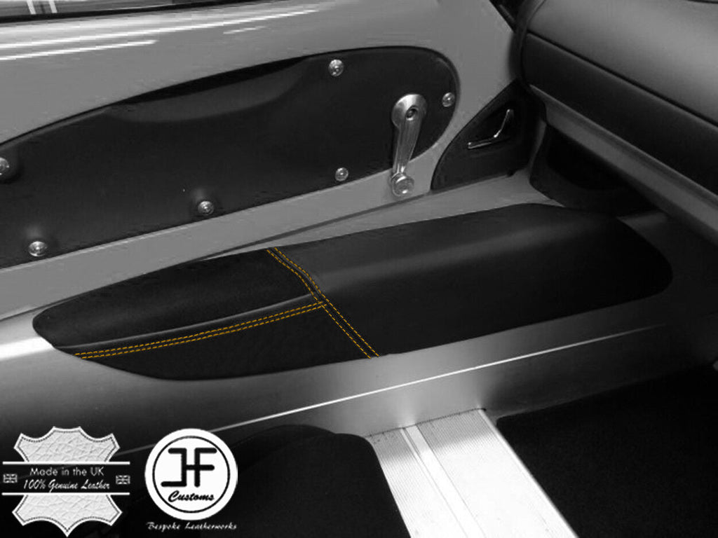 YELLOW STITCH 2X DOOR SILL REAL LEATHER & SUEDE COVERS FOR LOTUS ELISE EXIGE S1
