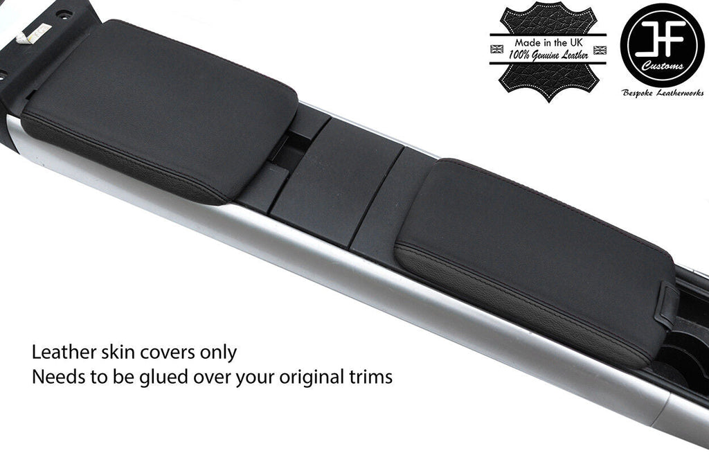 BLACK & BLACK TOP GRAIN REAL LEATHER 2X ARMREST COVERS FITS MAZDA RX8 2003-2012