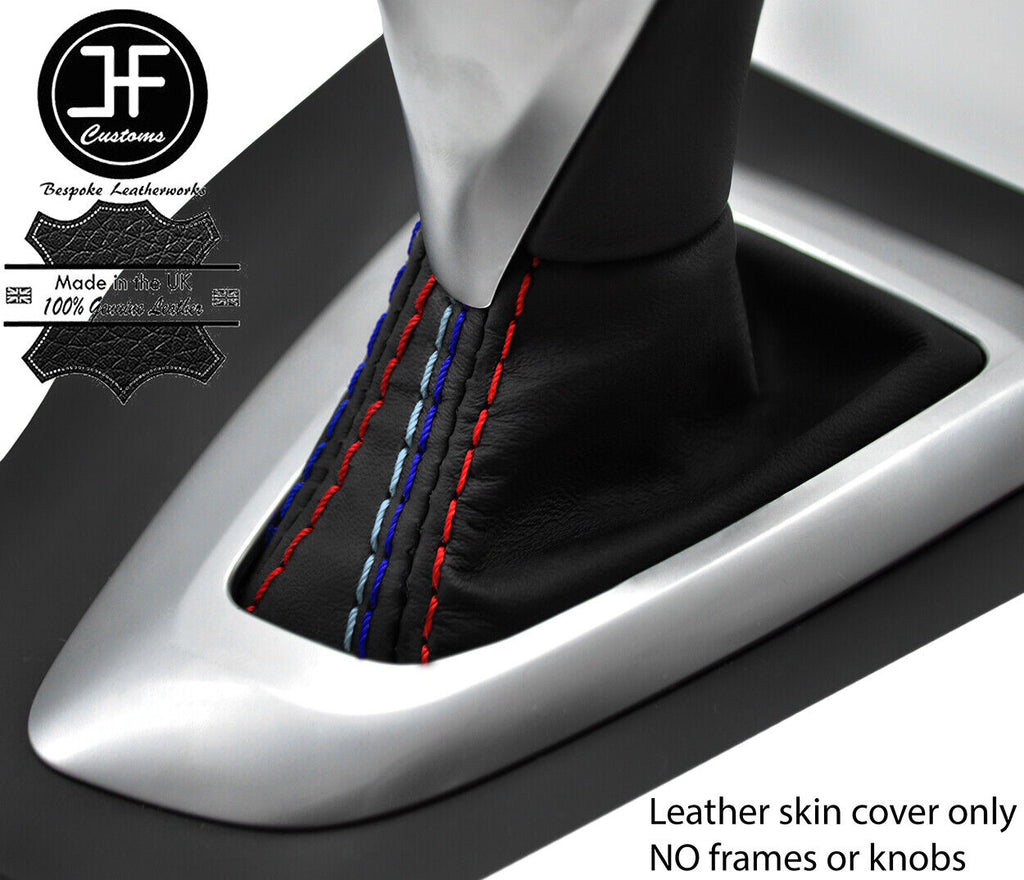 BLACK NAPPA LEATHER TRI STITCH AUTOMATIC GEAR GAITER FOR BMW 2 F22 F23 13-19