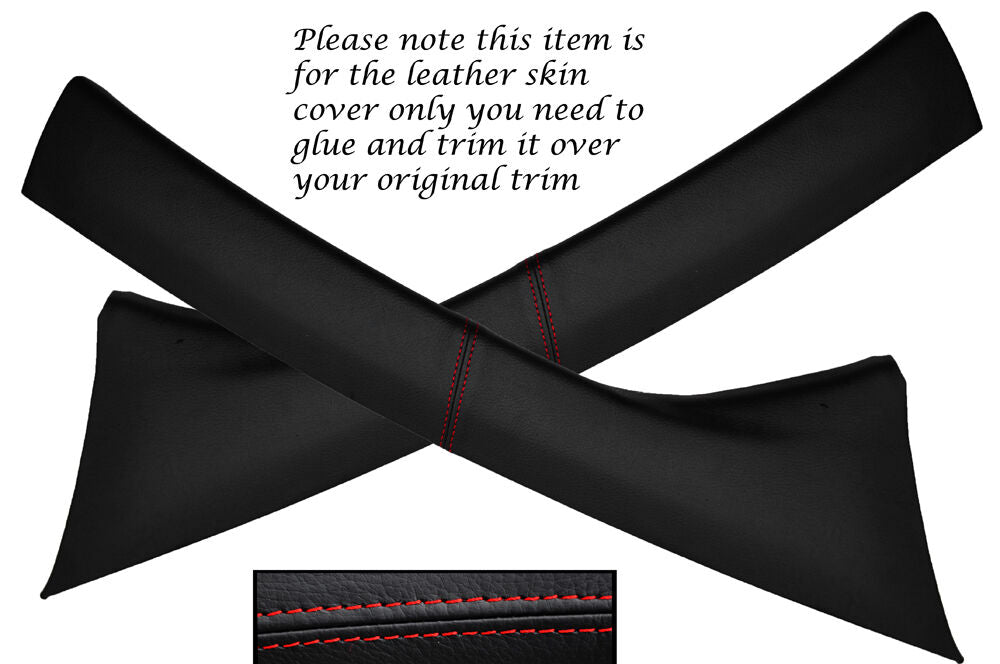 RED STITCH 2X A POST PILLARS LEATHER SKIN COVERS FITS CITROEN C2 2003-2011