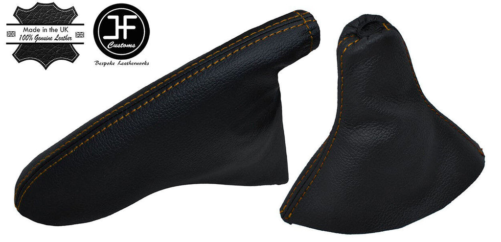YELLLOW STITCH GENUINE LEATHER GEAR+HANDBRAKE GAITER FITS FORD FIESTA MK6 02-08