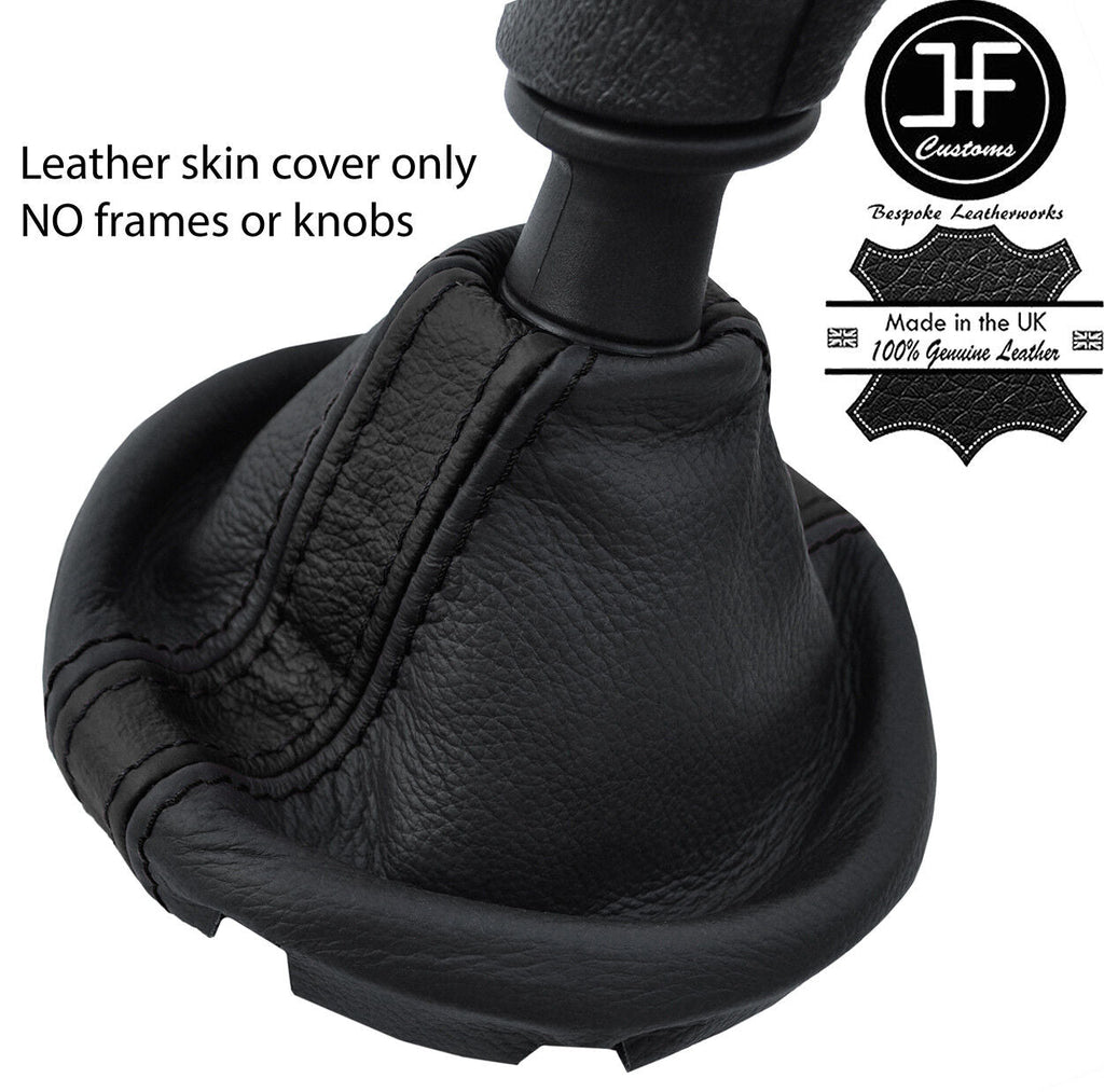 BLACK & BLACK STRIPE REAL LEATHER  GEAR GAITER FOR VW T5 TRANSPORTER CARAVELLE