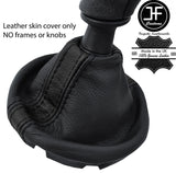 BLACK & BLACK STRIPE REAL LEATHER  GEAR GAITER FOR VW T5 TRANSPORTER CARAVELLE