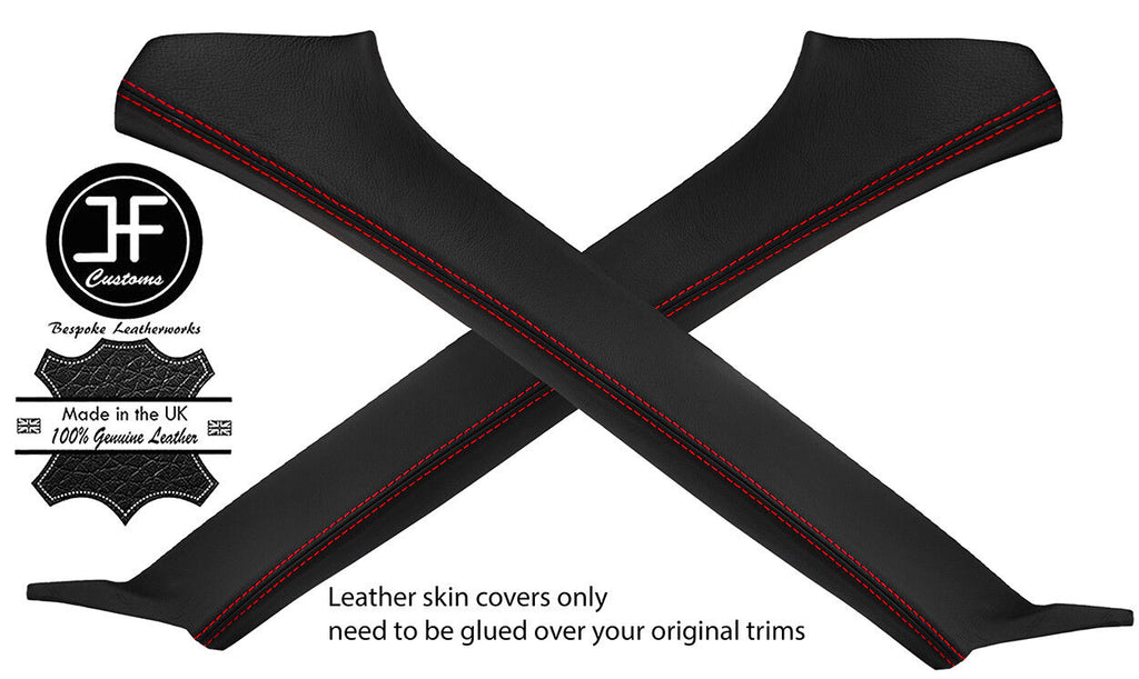 RED STITCHING 2X A PILLAR REAL LEATHER COVERS FITS SUBARU FORESTER 2002-2008