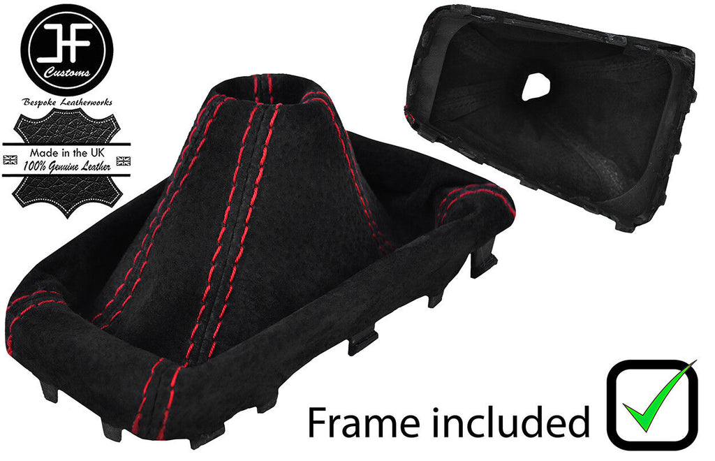 RED STITCHING SUEDE GEAR GAITER + PLASTIC FRAME FITS FORD FOCUS 2014-2018