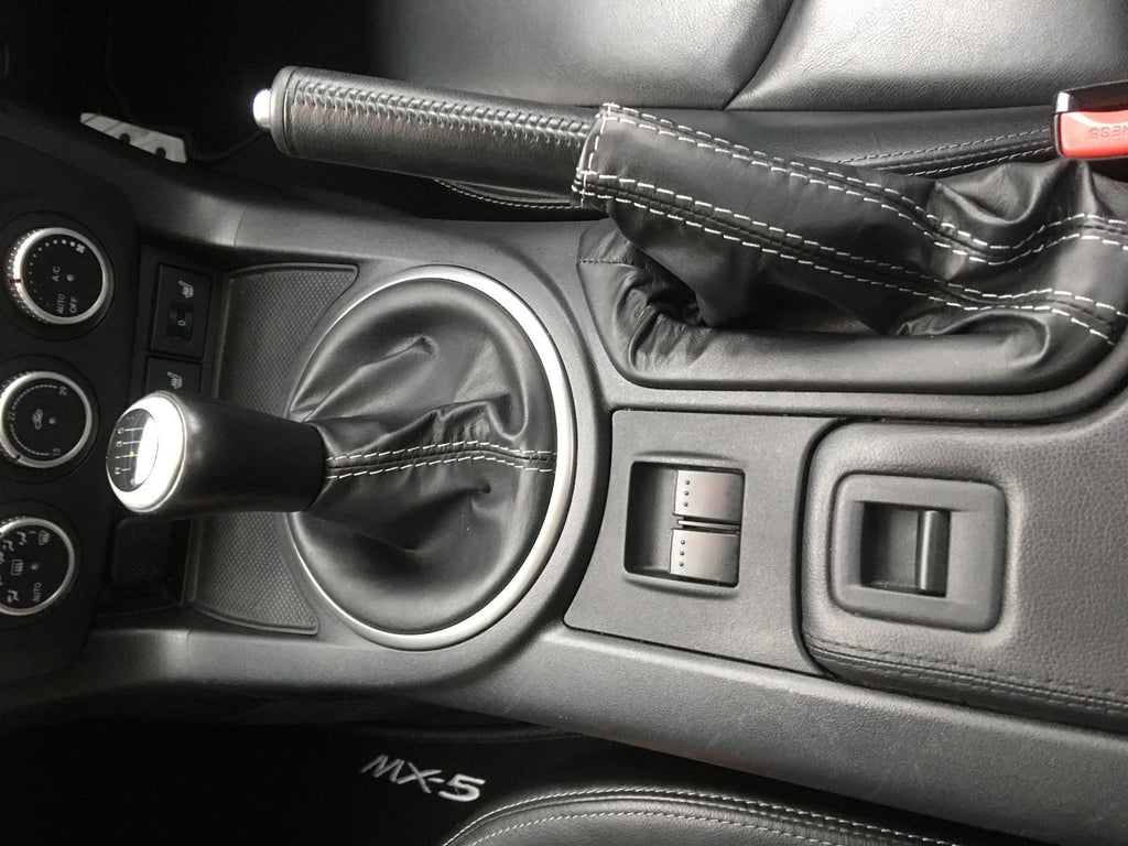 SILVER STITCH FOR MAZDA MX5 MK3 2005-2012 GENUINE LEATHER GEAR HANDBRAKE SET