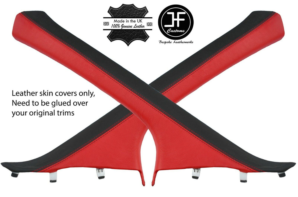 BLACK & RED 2 TONE 2X A PILLAR REAL LEATHER COVERS FITS FORD FOCUS 2011-2015