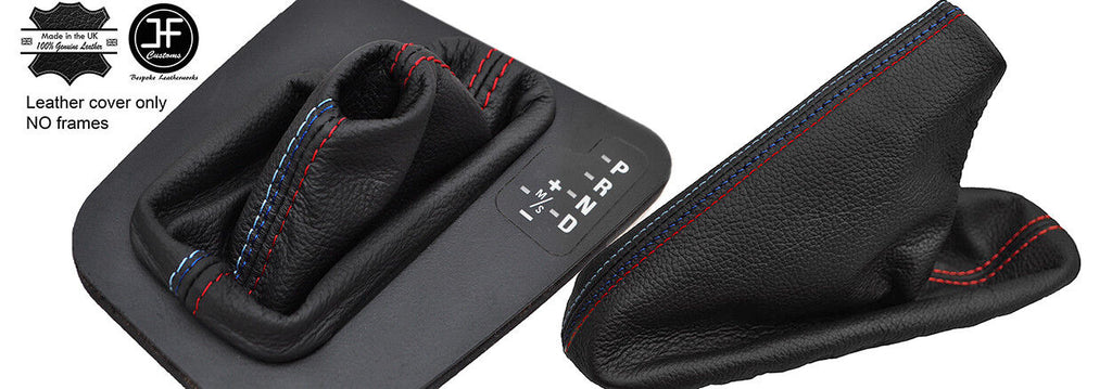 RED STITCH REAL LEATHER AUTOMATIC GAITER SET FITS BMW E46 99-05 TRI STITCHING