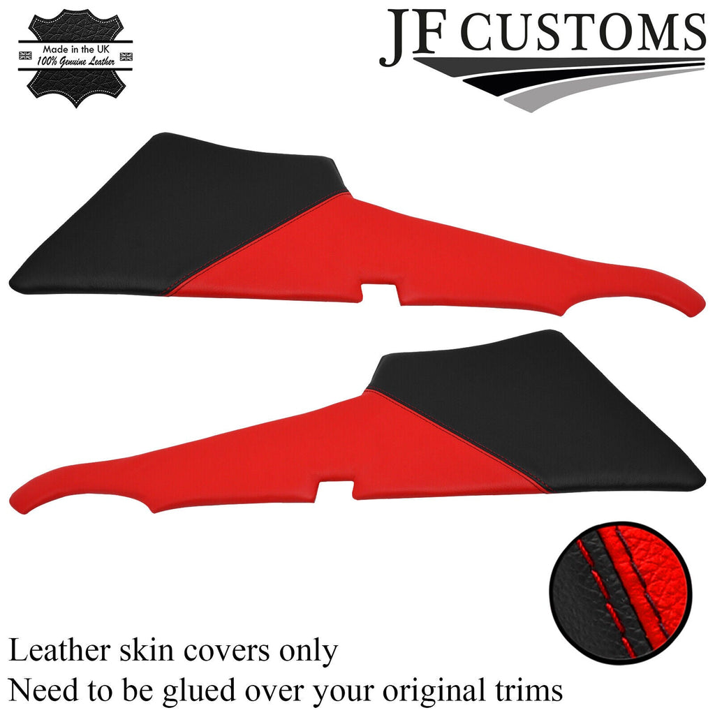 RED & BLACK TWO TONE LEATHER 2X REAR C POST PILLAR COVERS FOR MG MGB GT