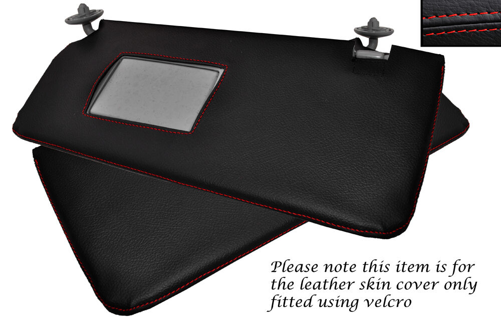 RED STITCH 2X SUN VISORS LEATHER SKIN COVERS FITS HONDA JAZZ 2002-2008