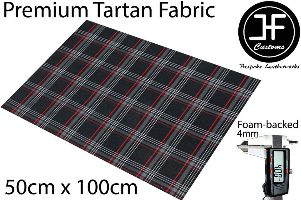 PREMIUM AUTOMOTIVE RED TARTAN FOAM BACKED 4MM FABRIC 50cm x 100cm UPHOLSTERY