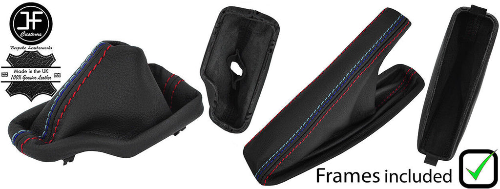 RED & TRI STITCH LEATHER GAITERS SET+PLASTIC FRAME FOR BMW E46 99-05 AUTO