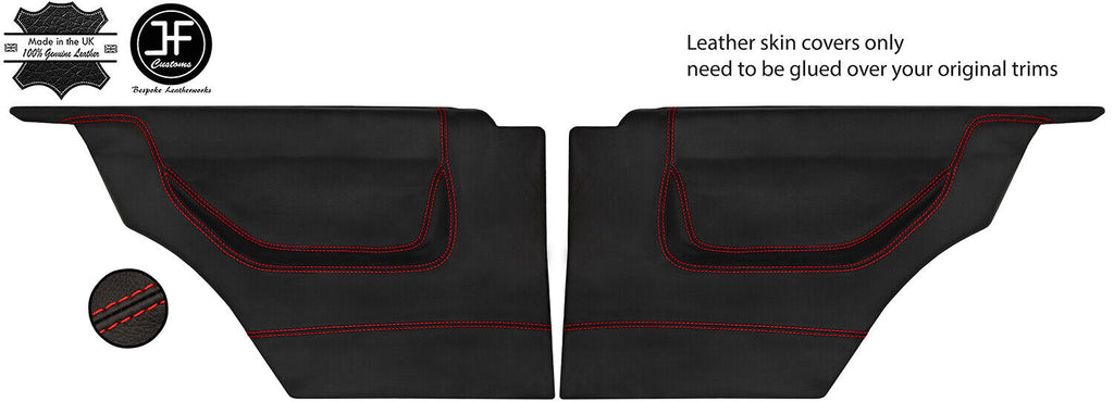 RED STITCH 2X REAR FULL DOOR CARD LEATHER COVERS FOR VW POLO MK2 F 2 DOOR